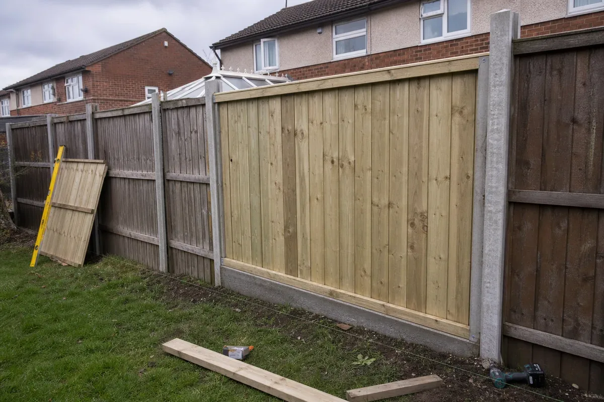 Damaged garden fence being repaired in Coventry