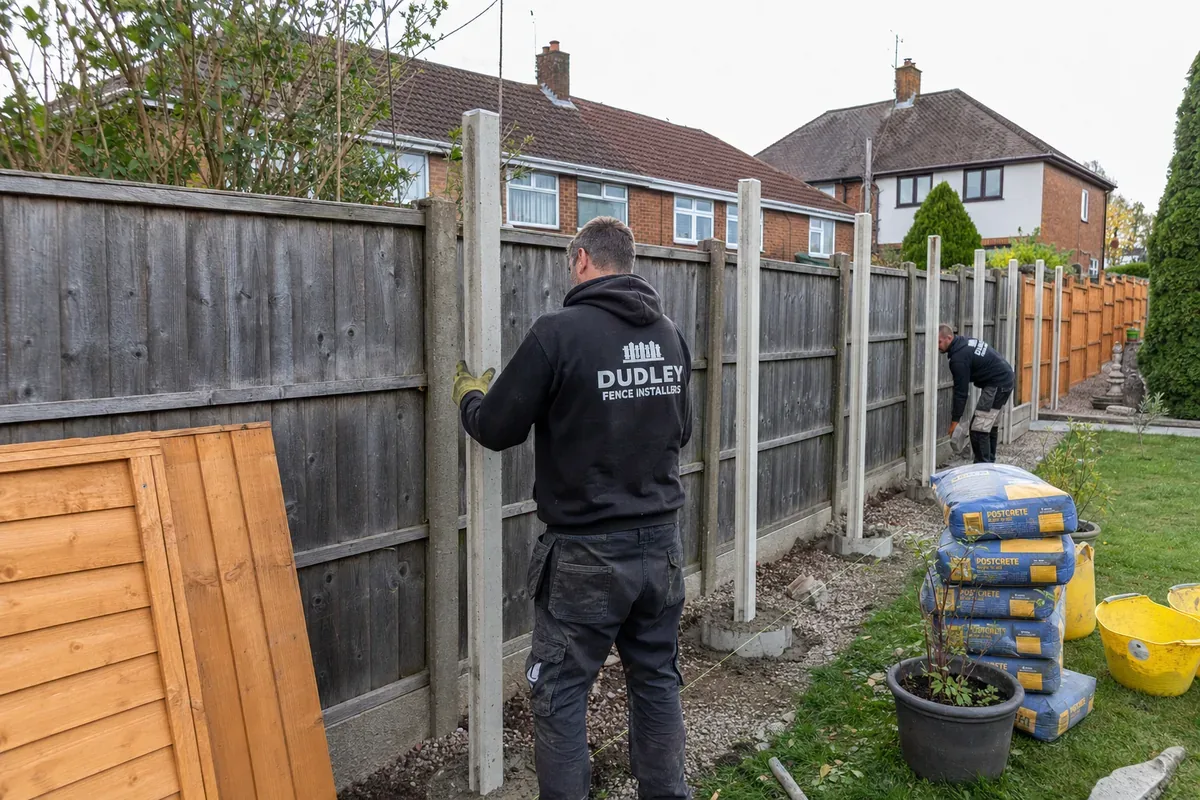 Fence installation work at a Dudley property